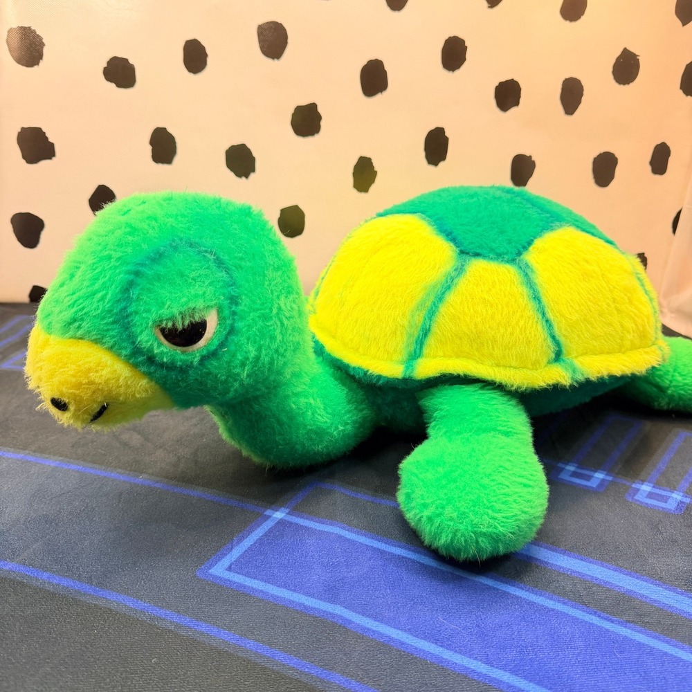 Vtg Animal Fair Chaska MN Sea Turtle Plush 20" Green Yellow Shell Sleepy Eyes